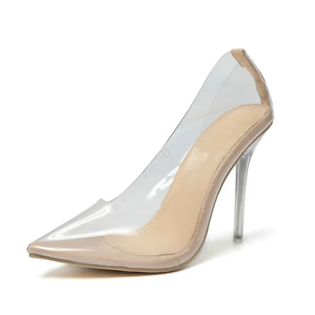 Women's Transparent Pumps Pointed Low cut Stiletto Heel Apricot - Shop at LoveMi