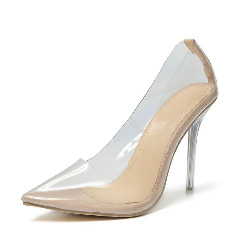 Women's Transparent Pumps Pointed Low-cut Stiletto Heel - Apricot