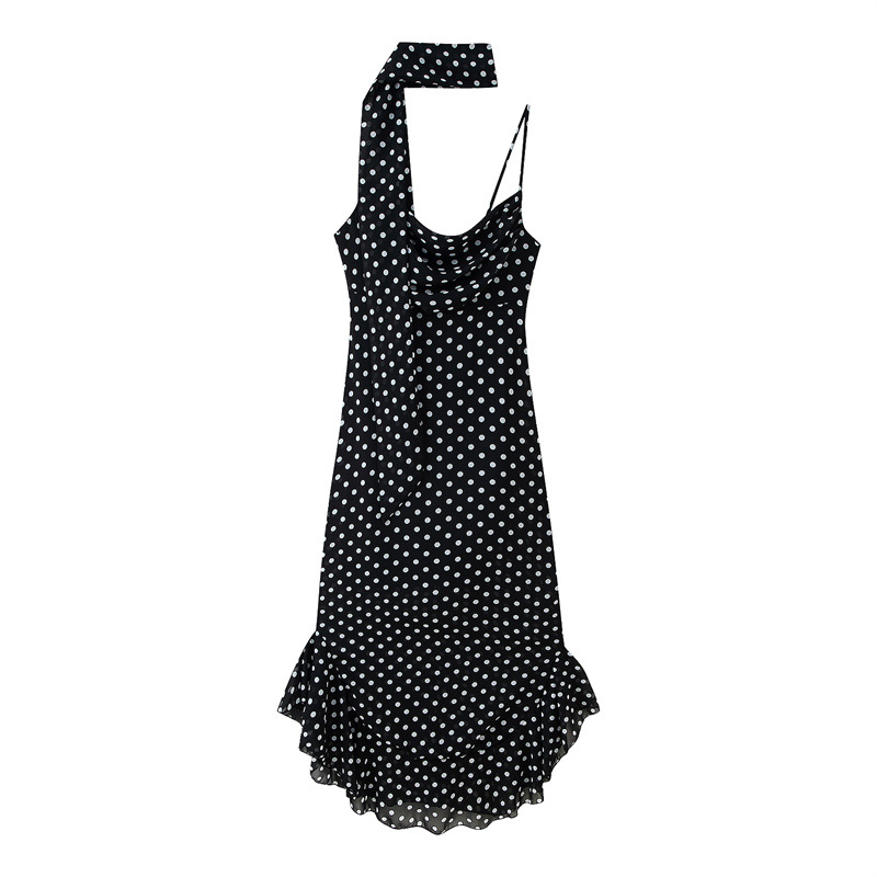 Spaghetti-strap Ruffle Polka Dot Dress
