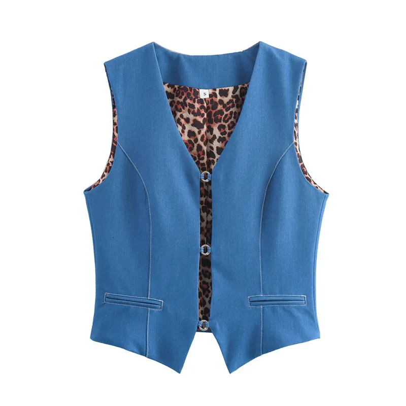 All-match Solid Color Sleeveless Stretch Denim Vest Jacket - Dark Blue