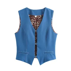 All-match Solid Color Sleeveless Stretch Denim Vest Jacket - Dark Blue - View 1