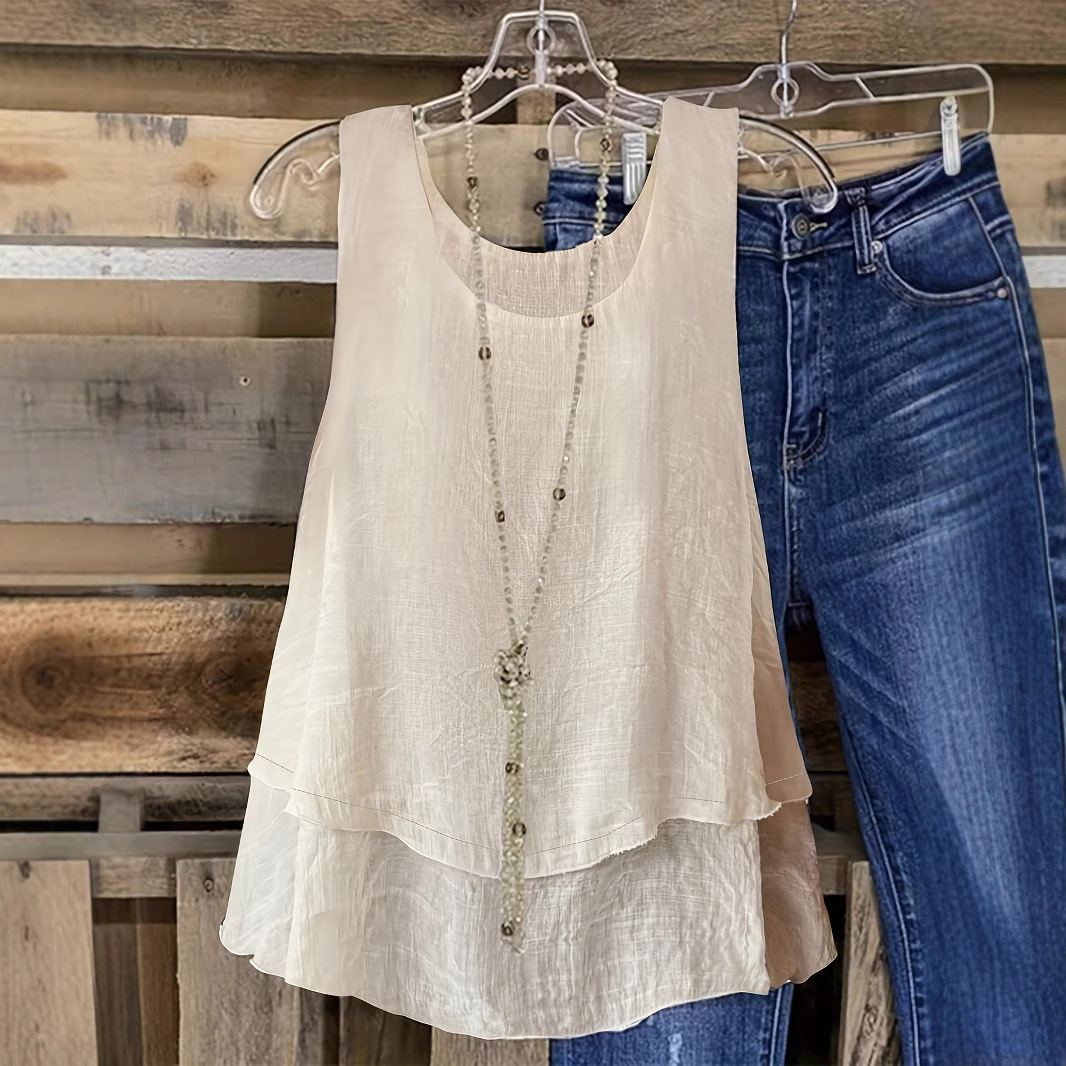 Womens Casual Solid-Color Two-Layer Tank Top