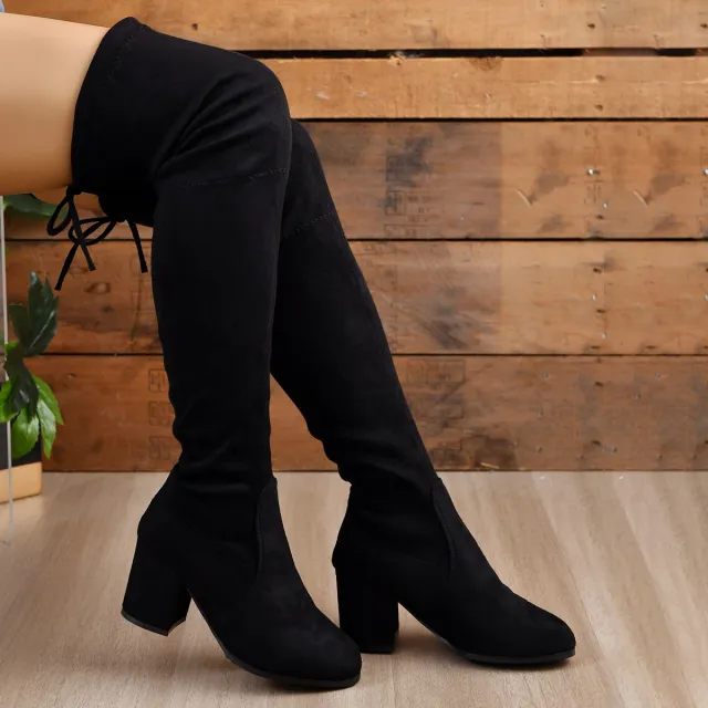 Below The Knee Plus Size Women's Slimming Elastic High Heel Ankle Boots Black - Shop at LoveMi