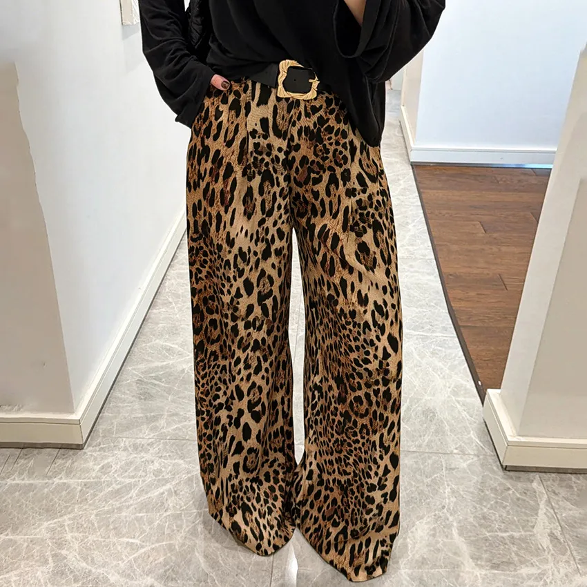 Stylish Casual And Chic Leopard-print Womens Retro Straight-leg Loose Pants - Leopard