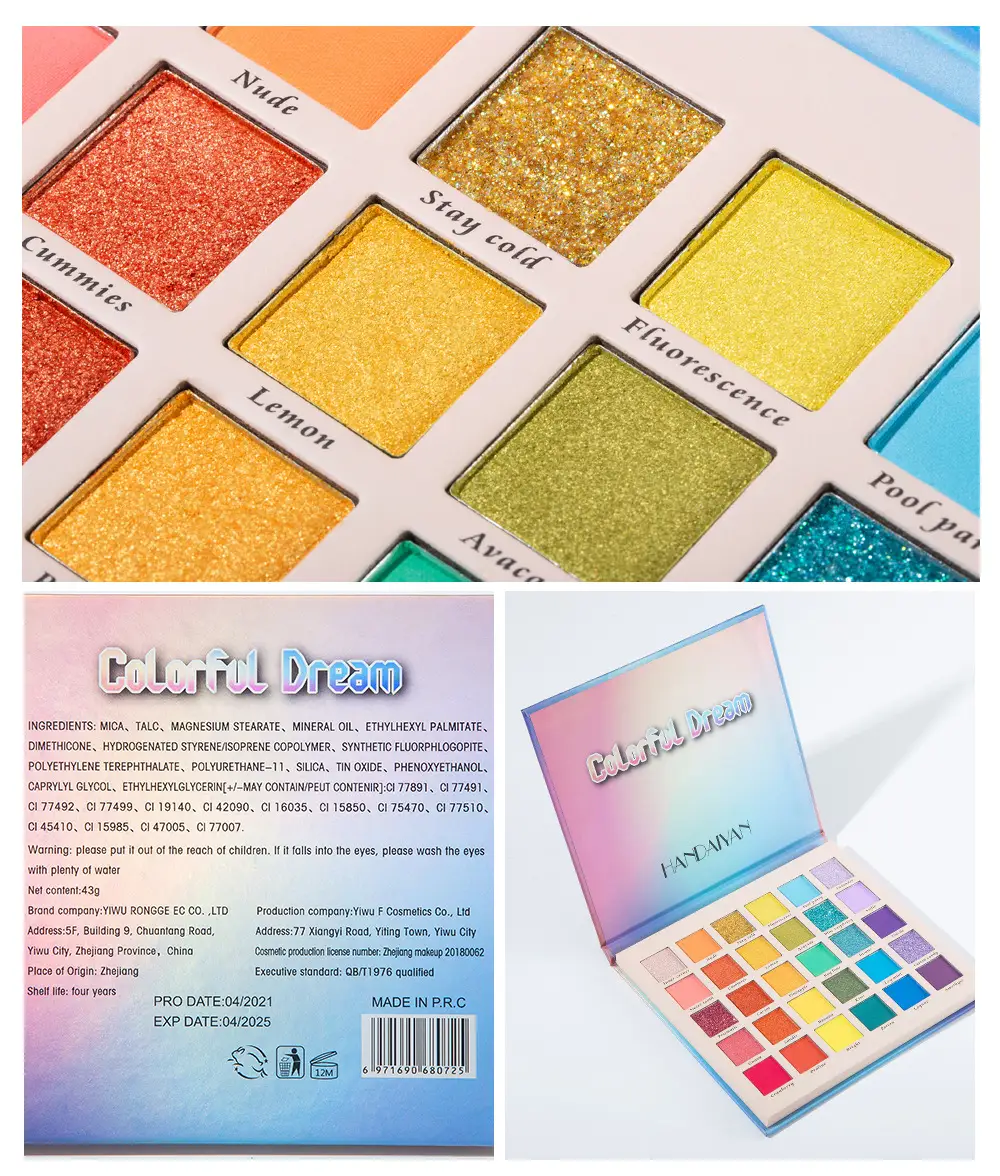 30 Colors Shimmer Matte Glitter Dreamy Rainbow Palette Eye Shadow Plate
