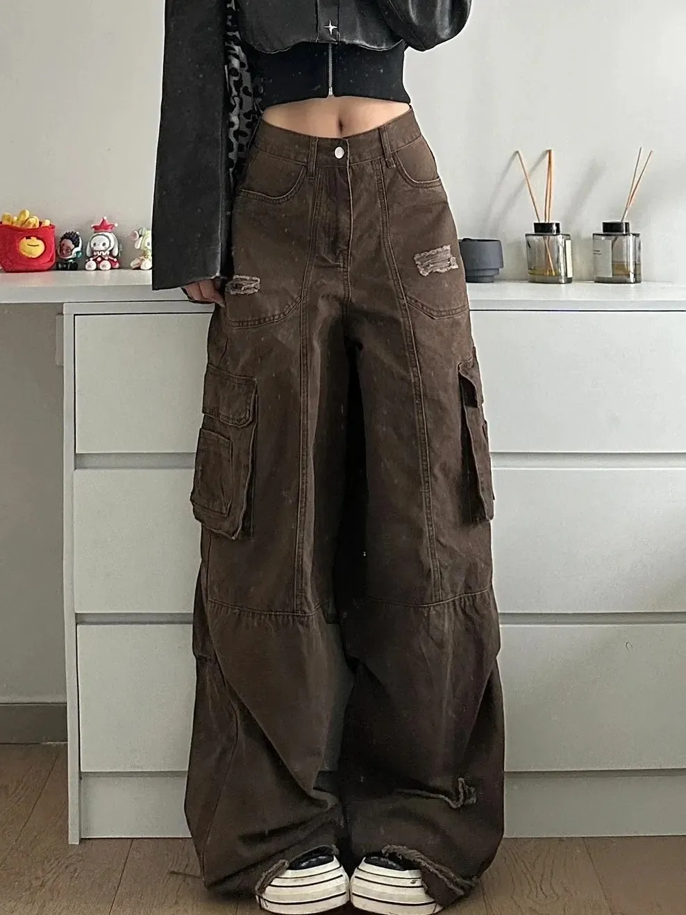 Plus Size American Ripped Multi-pocket Workwear Jeans