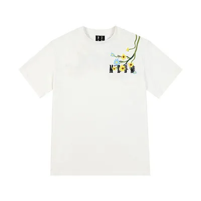 Floral Embroidered Simple Short sleeved T shirt White - Shop at LoveMi