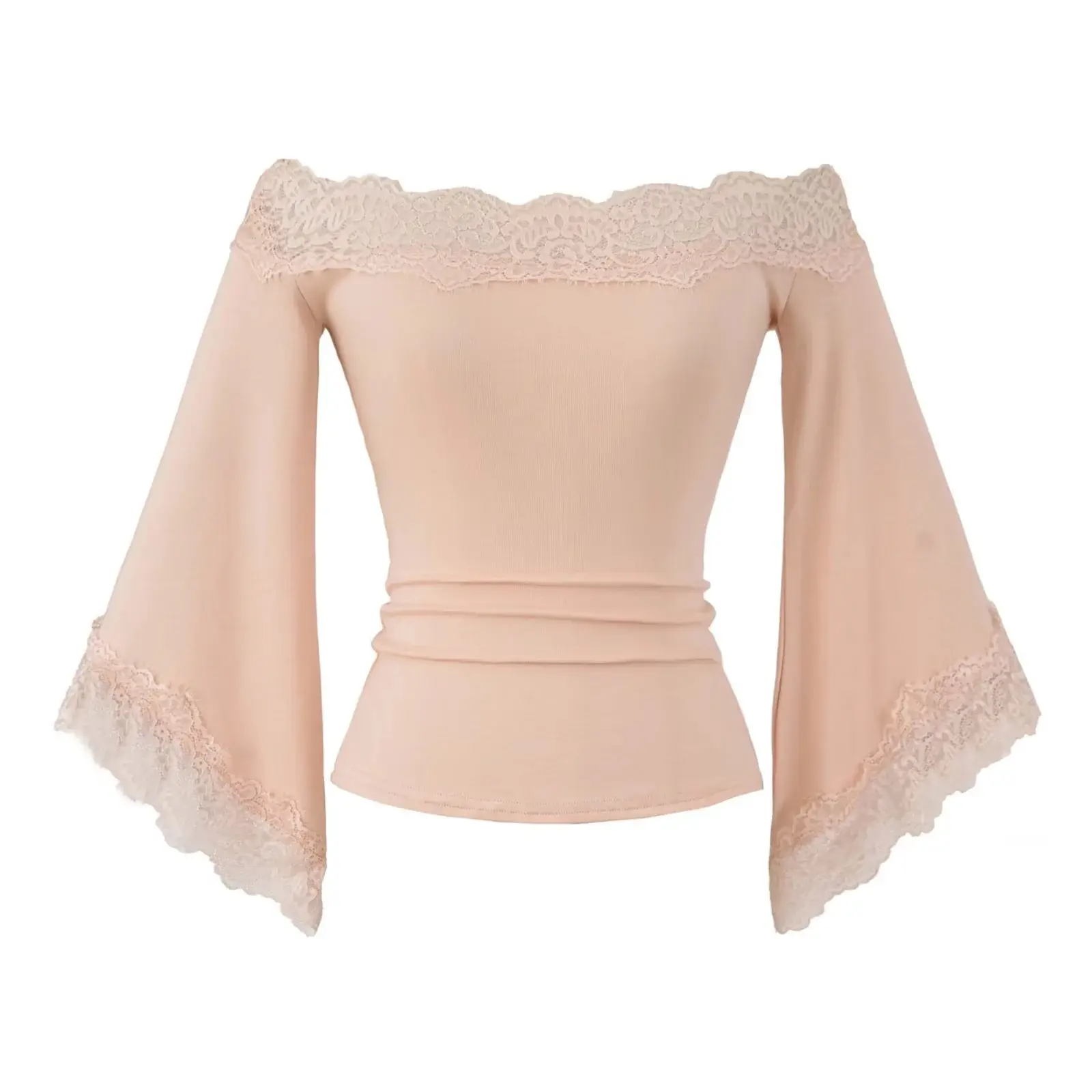 Lace And Mesh Patchwork One-shoulder Elegant Long-sleeve