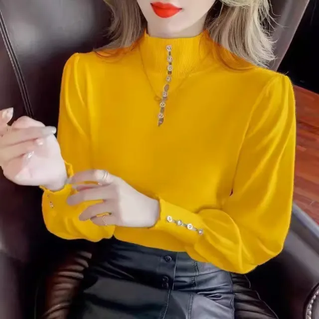 Women's Half Turtleneck Pullover Sweaters Bottoming Shirt Yellow - Shop at LoveMi