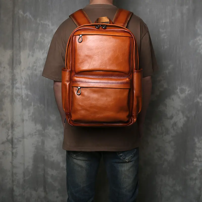 Full-Grain Leather Casual Travel Large-Capacity Mens Backpack