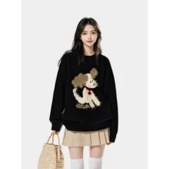 Cute Dog Jacquard Casual Sweater Women - Black - View 1