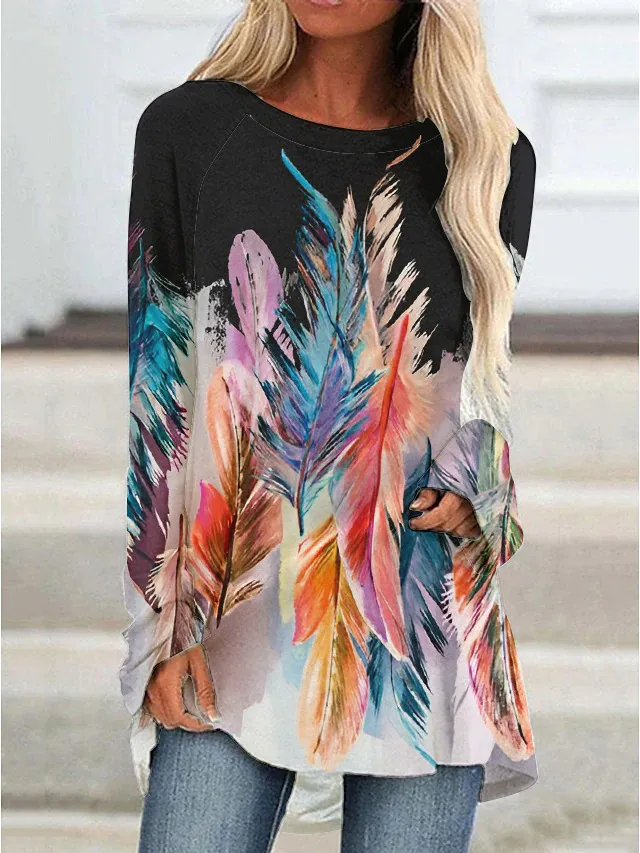 Women's Western Style 3D Printed Mid length Irregular Hem Top Rq2381165 - Shop at LoveMi