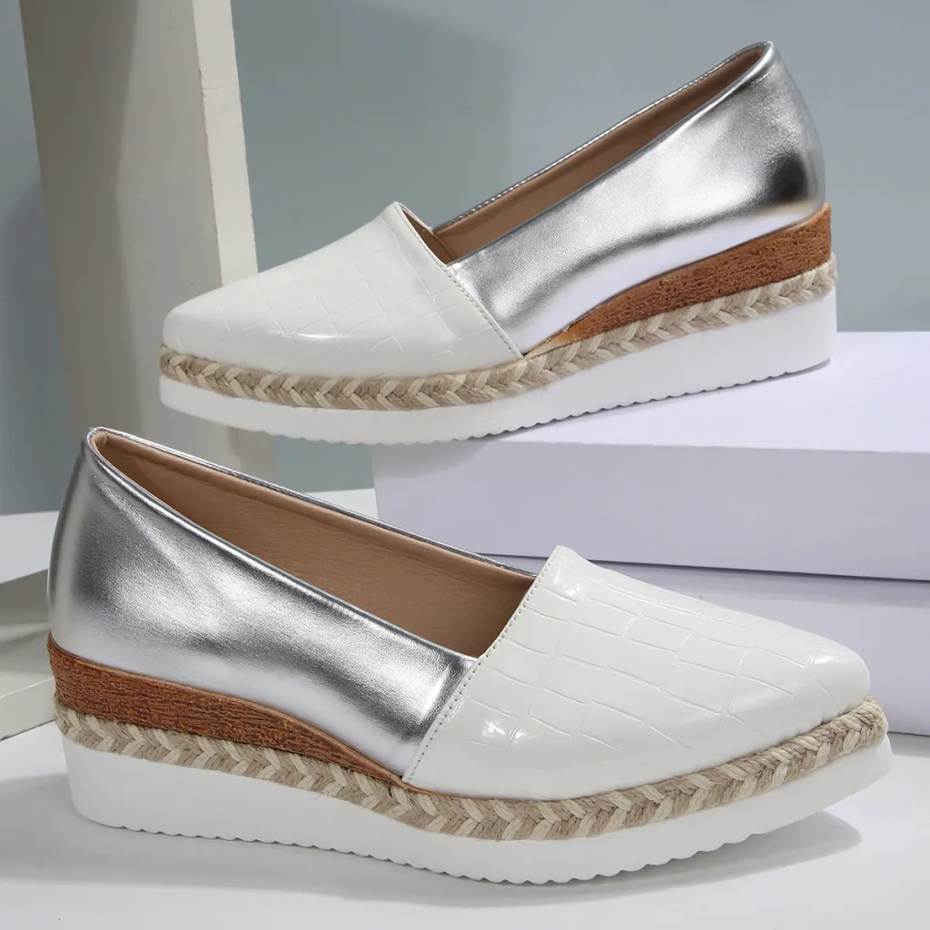 Woven Hemp Rope Muffin Bottom Low-cut Breathable Pointed Women's Pumps - Silver