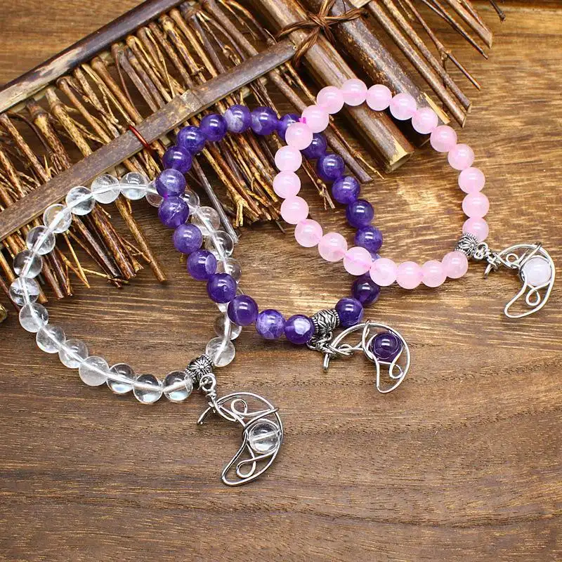 Natural Stone Round Bead Crystal Bracelet For Women