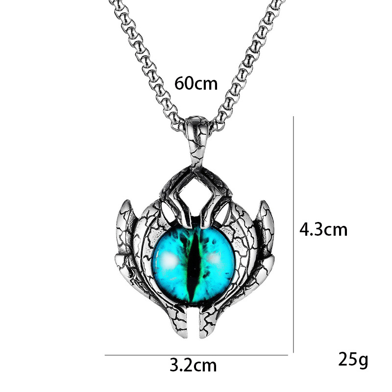 Personality Retro Punk Spaceship Men's Blue Eyes Stainless Steel Pendant Necklace