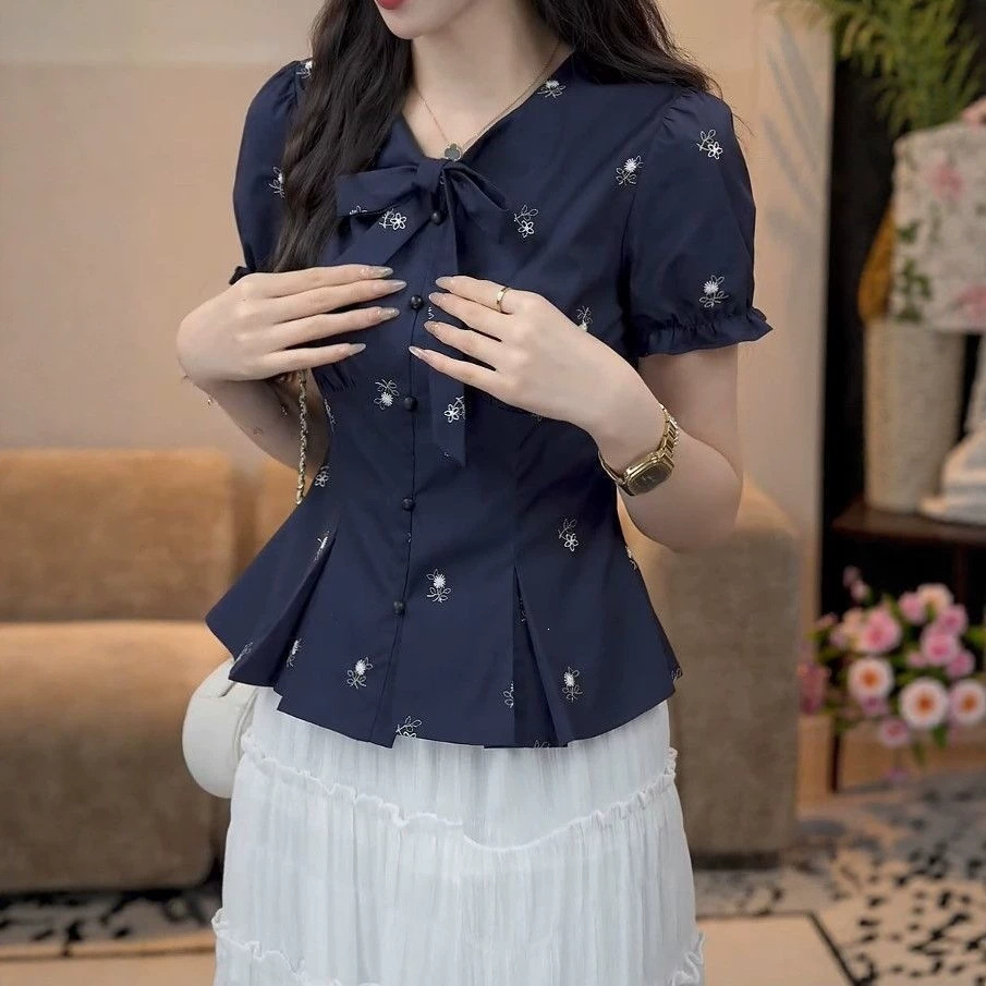 Summer French-style Vintage Puff-sleeve Blouse Shirt