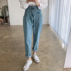 Fashion Personalised Straight Jeans For Women - Blue - View 1