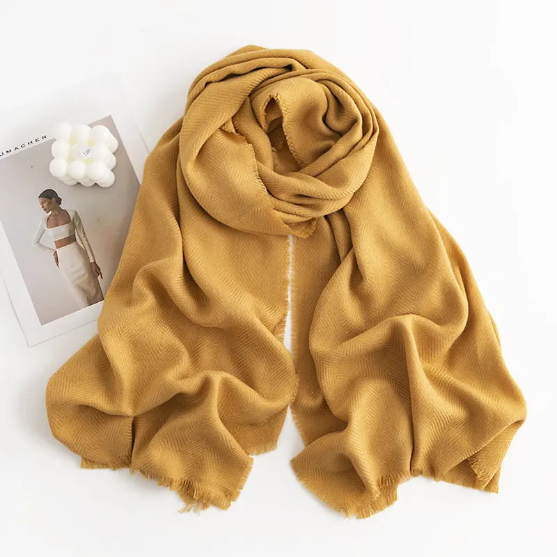 Herringbone Pattern Monochrome Artificial Cashmere Scarf Women's Simple Casual