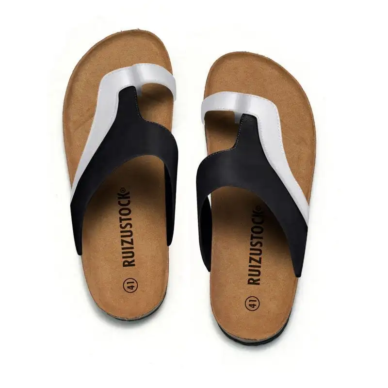 Summer Men's Cork Flip Flops Color Matching Beach Shoes