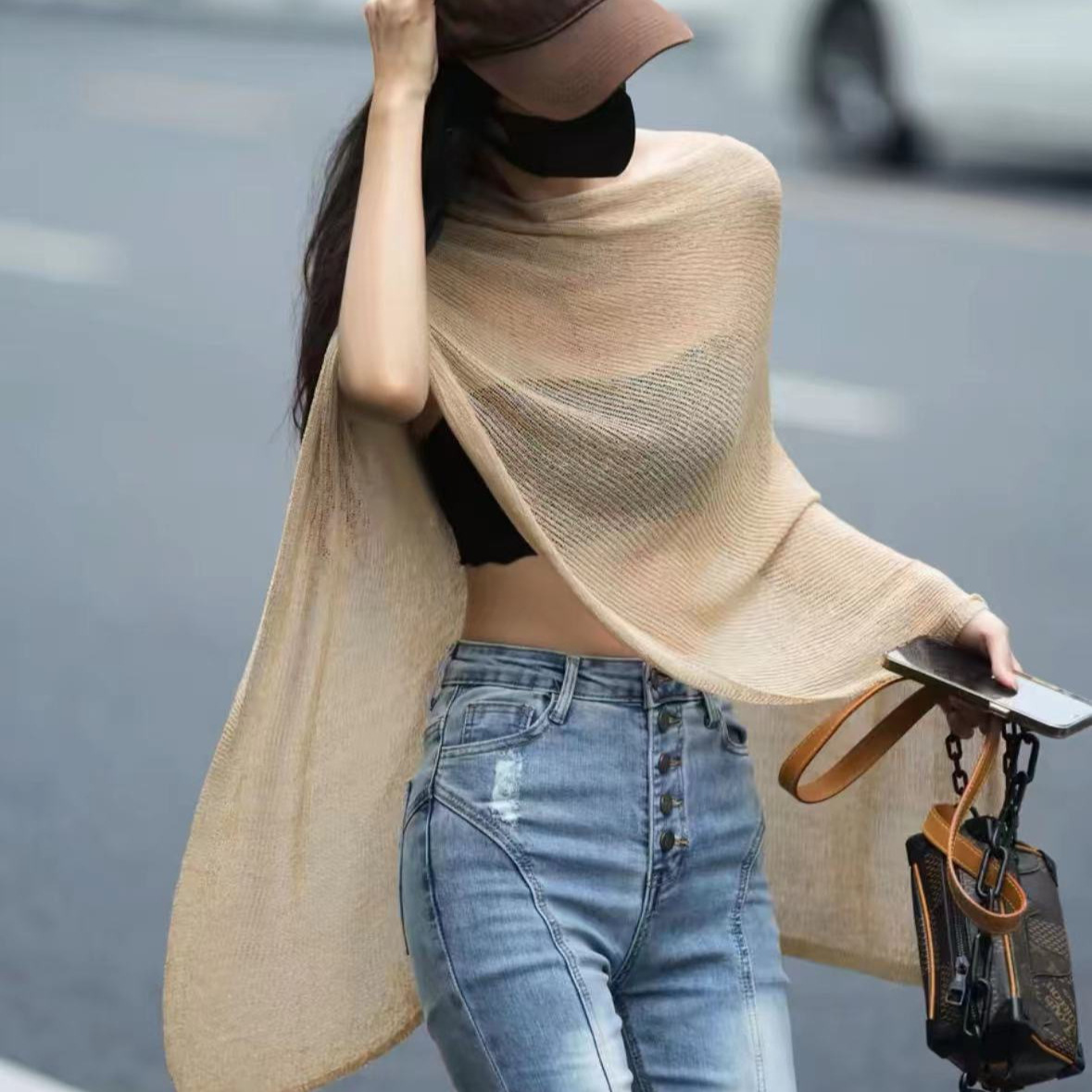 Korean Style Sense Of Design Irregular Sunscreen Shawl Knitted Top - Image 5