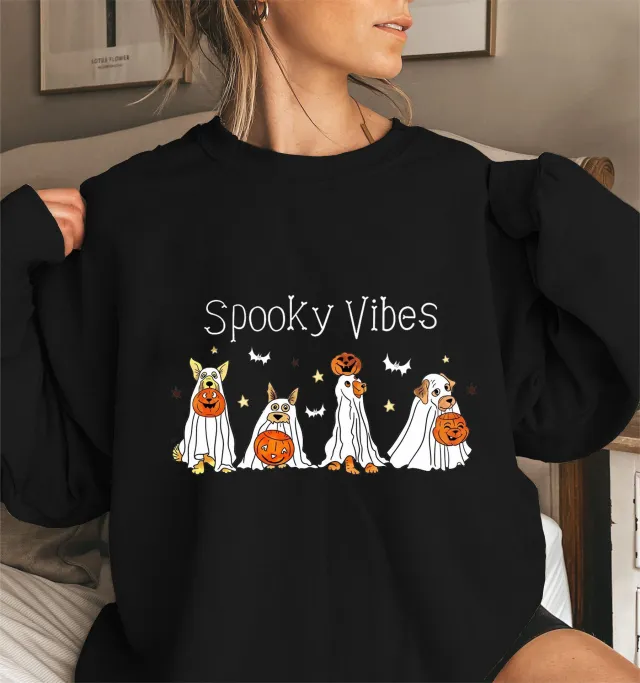Halloween Cotton Material Round Neck Women's Sweater Long Sleeve Black - Shop at LoveMi