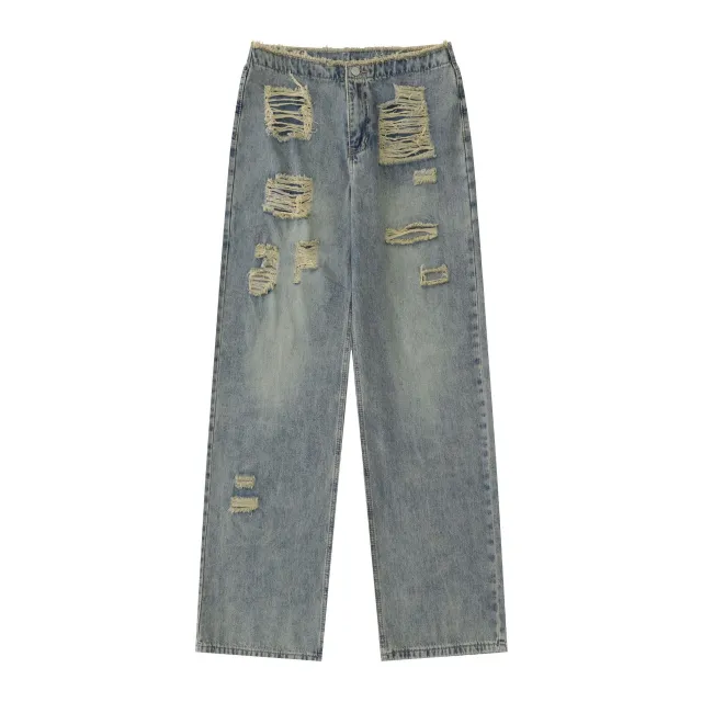 American High Street Jeans Washed Make Old Ripped Blue - Shop at LoveMi