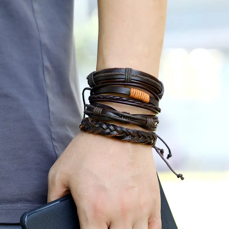 Simple Layered Retro DIY Suit Cattle Leather Bracelet