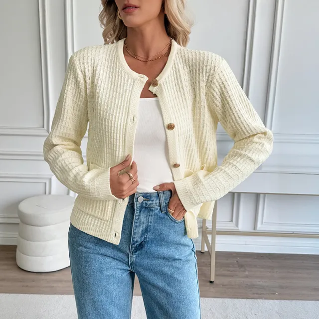 Casual Korean Style Metal Button Cardigan Solid Color Sweater Coat For Women Beige - Shop at LoveMi