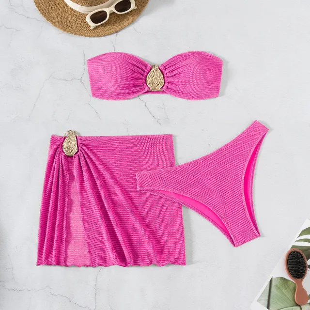 Hot Spring Vacation Beach Three piece Split Swimsuit Skirt Bikini For Women Rose - Shop at LoveMi