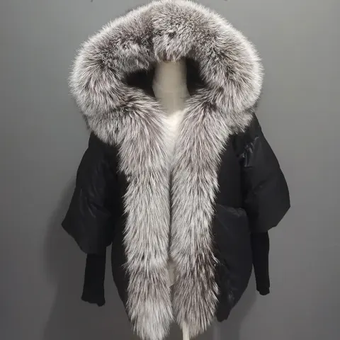 White Duck Down Real Fur Big Fur Collar Jacket