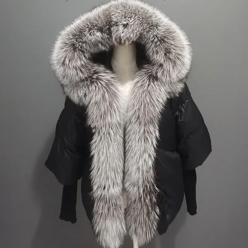 White Duck Down Real Fur Big Fur Collar Jacket