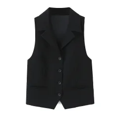 Spring Solid Colour Sleeveless Shirt Style Straight Cut Vest Loose Mini Skirt Women - Vest - View 1