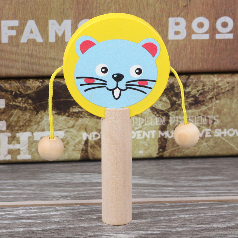Hochet tambour en bois pour bébé — Jouet musical sensoriel