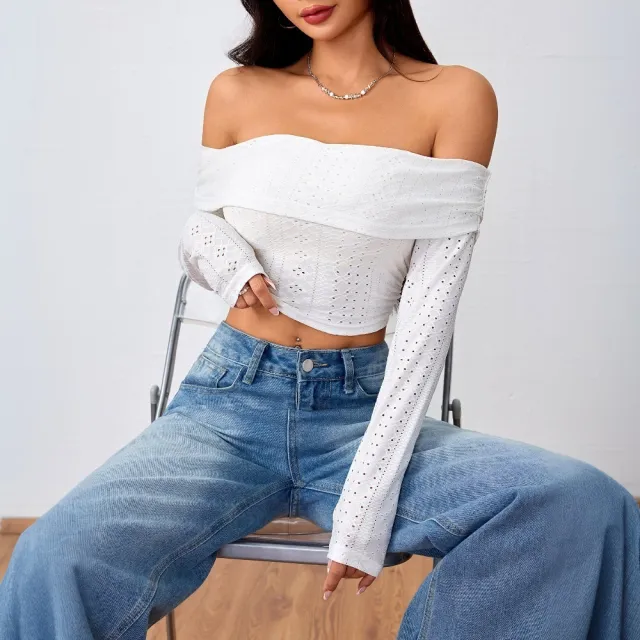 Sweet And Spicy Off the shoulder Women's T shirt Short Crop Top White - Shop at LoveMi