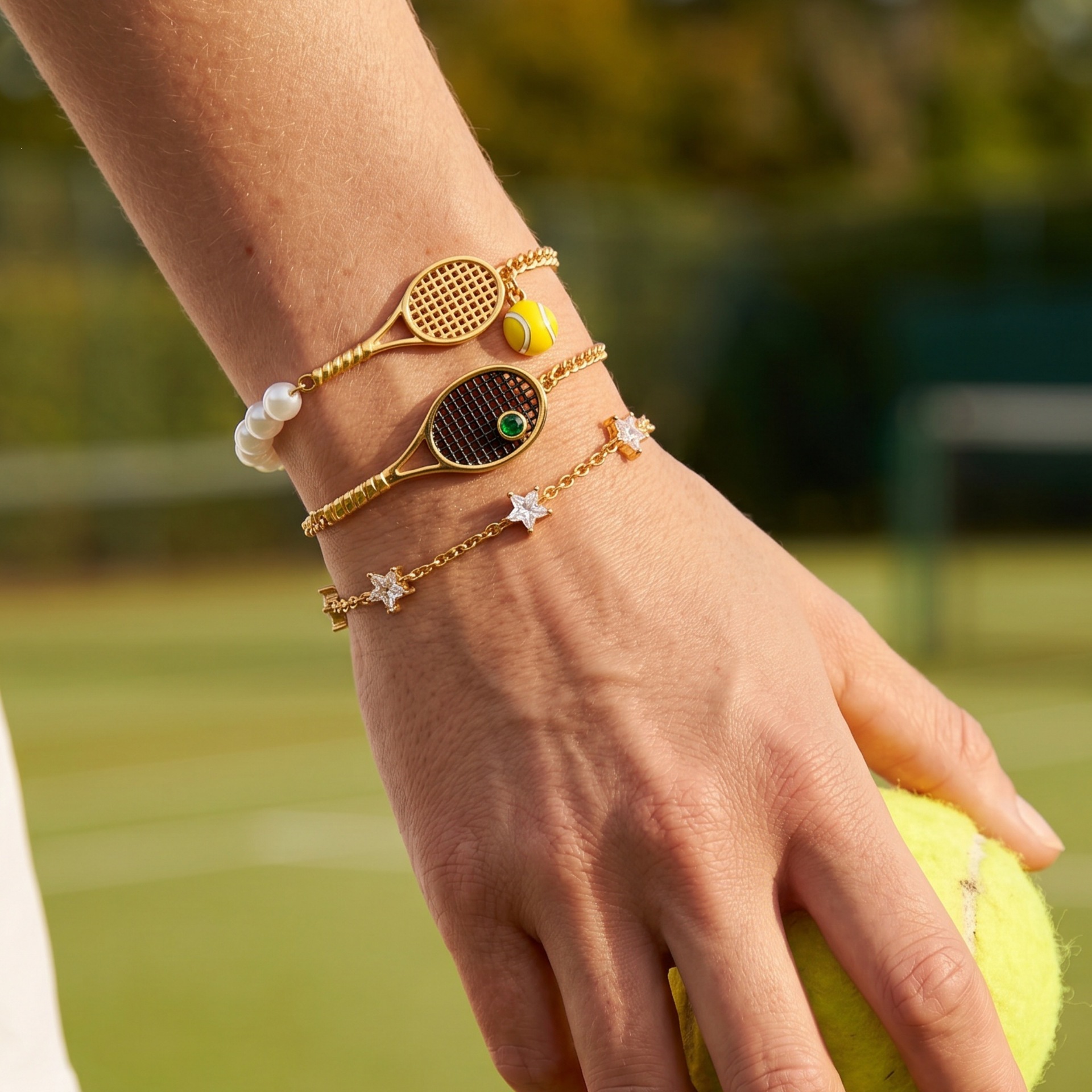 Diamond-studded Star Racket Bracelet
