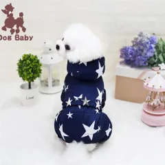 Pet Dog Clothes Poodle Clothing Autumn And Winter Thickened Starry Four-leg Cotton-padded Clothes - Blue - View 1