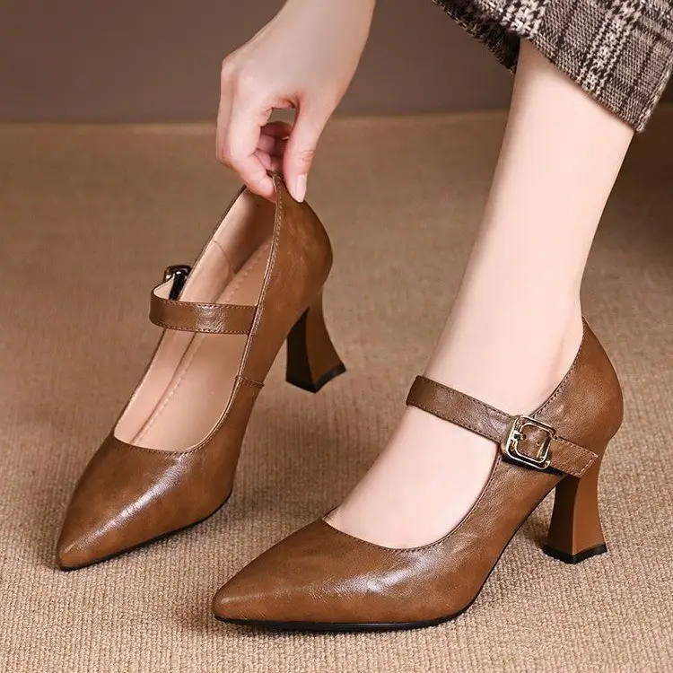 Womens French Style Pointed Oe Slingback Chunky Heel Pumps
