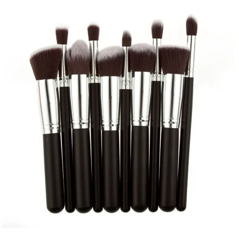 Black Bing Portable 10 Makeup Brushes Suit Beauty Tools - Silver