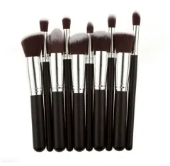Black Bing Portable 10 Makeup Brushes Suit Beauty Tools - Silver - View 1