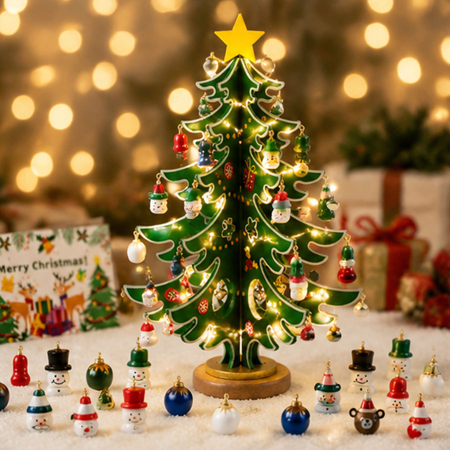 Wooden christmas tree ornament decoration (style 1078)