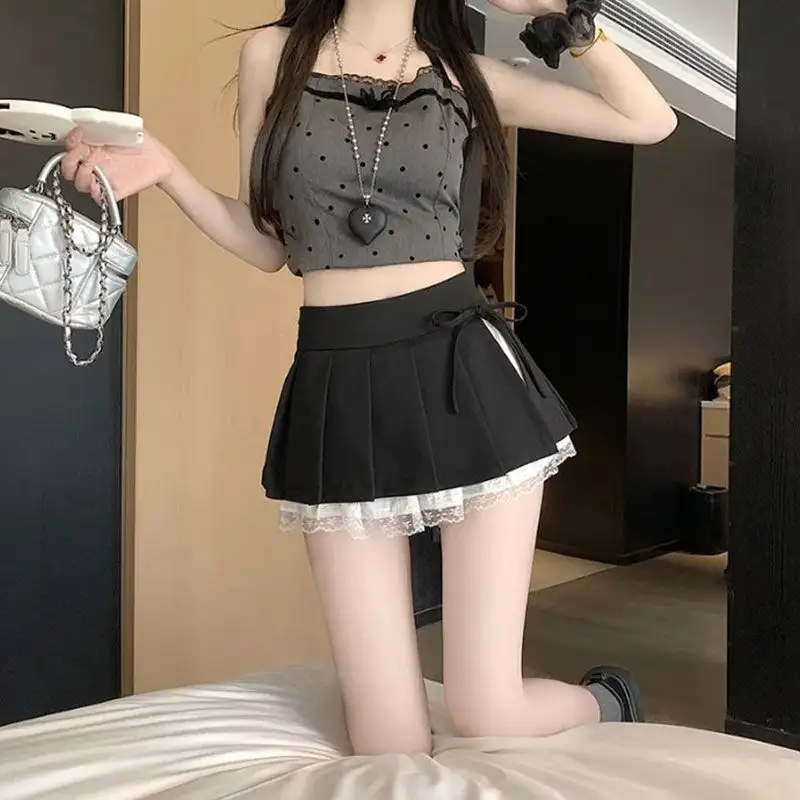 Lace-trimmed Pleated Midi Skirt For Women