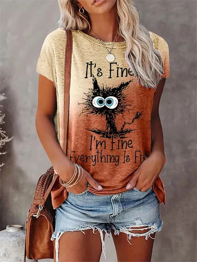 Women's 3D Animal Letter Print Loose Round Neck Tt05 M - Shop at LoveMi
