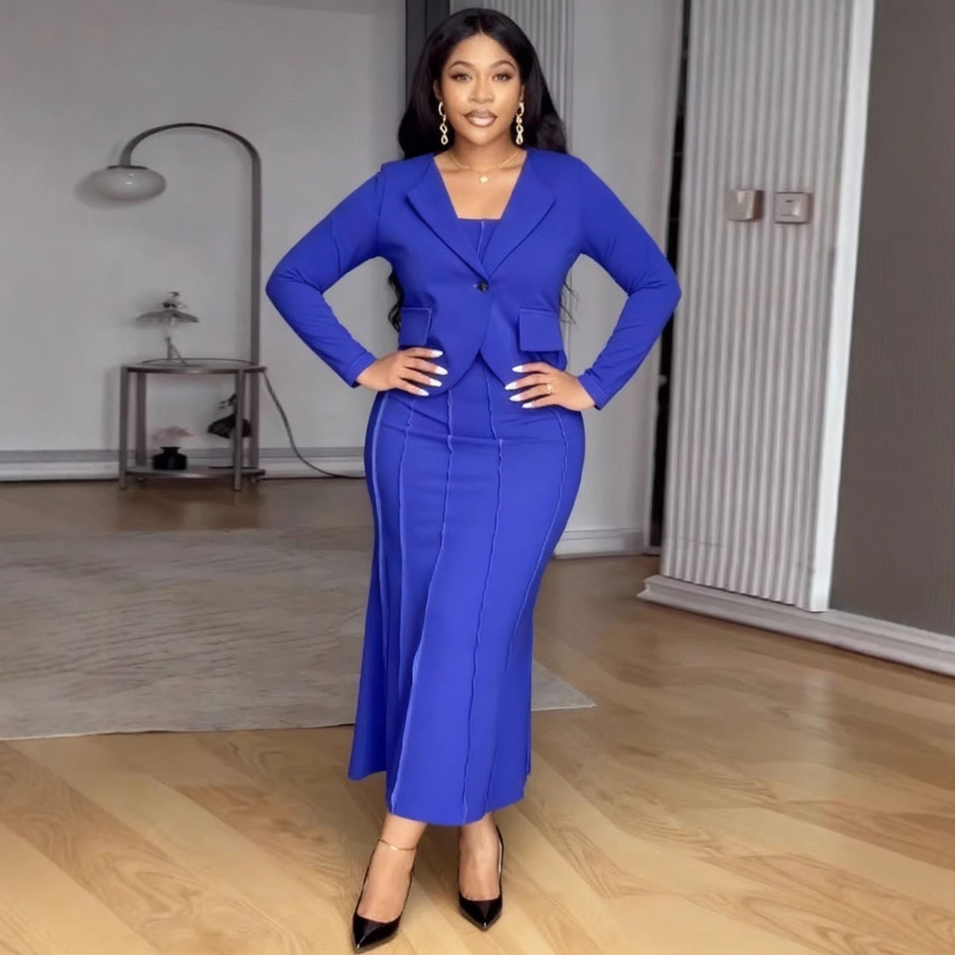 Plus-size Women's Slip Dress Jacket Two-piece Set