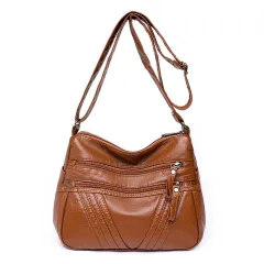 Women's Fashion Casual Crossbody Soft Leather Multi-pocket Shoulder Bag - Brown - View 1
