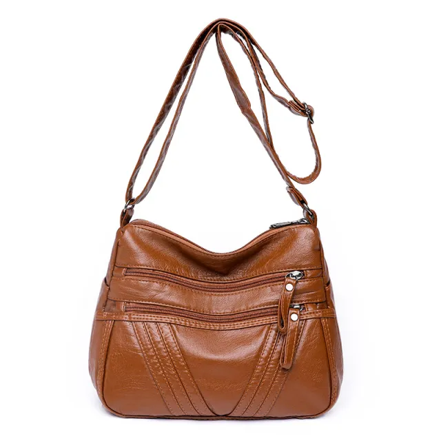 Women's Fashion Casual Crossbody Soft Leather Multi pocket Shoulder Bag Brown - Shop at LoveMi