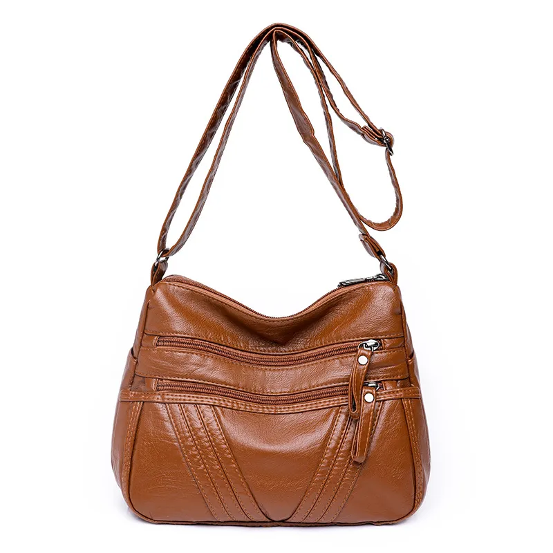 Women's Fashion Casual Crossbody Soft Leather Multi-pocket Shoulder Bag - Brown