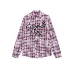 Punk Distressed Washed Loose Long-sleeved Plaid Shirt - Red - View 1