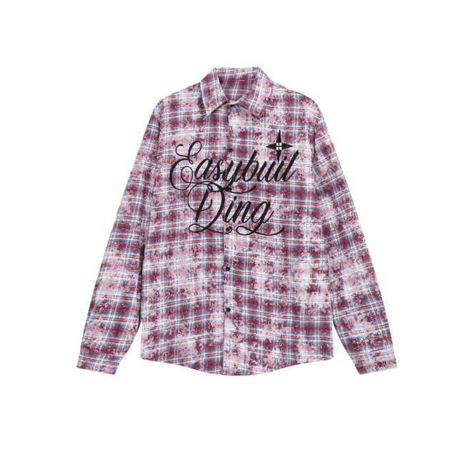 Punk Distressed Washed Loose Long sleeved Plaid Shirt Red - Shop at LoveMi
