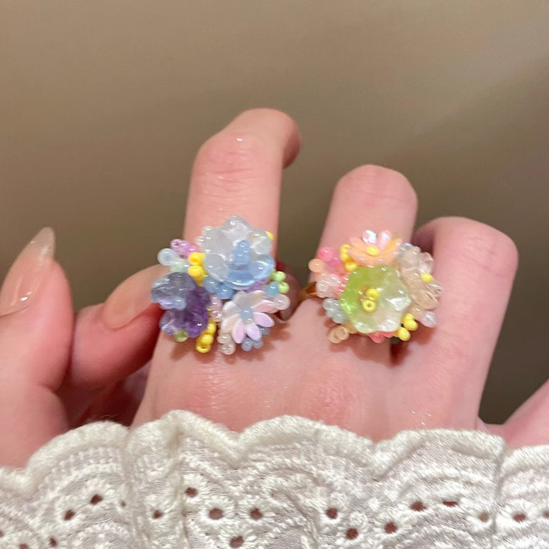 Dopamine Hydrangea Flower Colorful New Beaded Ring