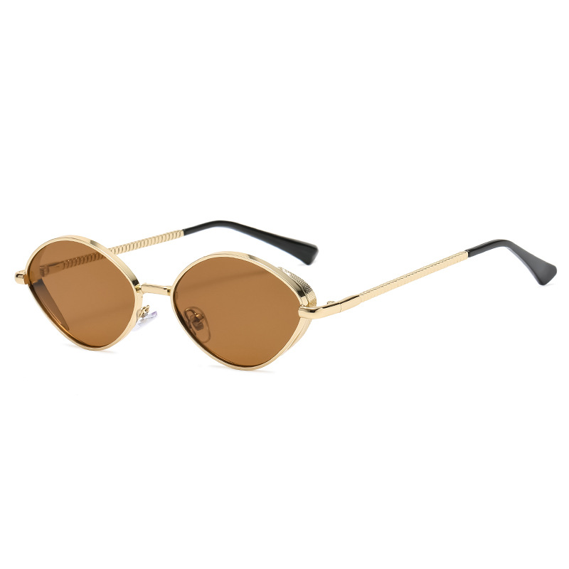 Oval Women's Diamond Thread Leg Sunglasses C02 Golden Frame Tea - Shop at LoveMi